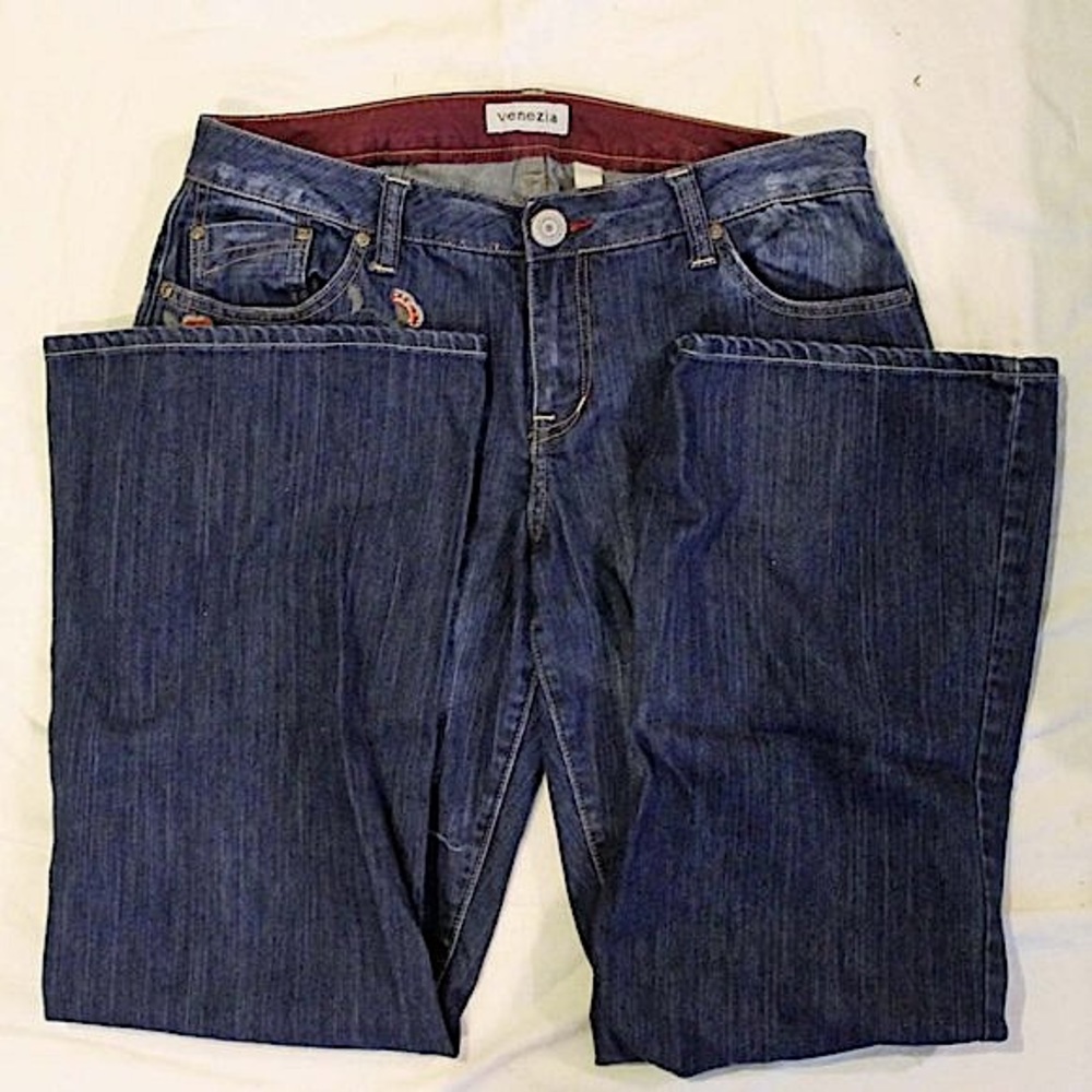 Venezia Distressed Embroidered Cotton Blend Blue Jeans Size 18 - Picture 4 of 10